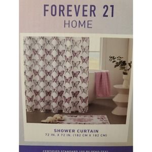 NWT Forever 21 Home Butterflies Shower Curtain‎ Polyester Fabric Purple & White